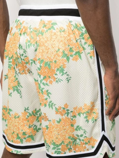 Shop John Elliott Floral Print Perforated Shorts In Ivory Bougainvillea