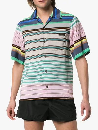 Shop Prada Stripe Print Logo Patch Shirt