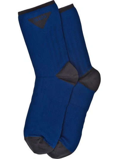 Shop Prada Logo Socks In Blue