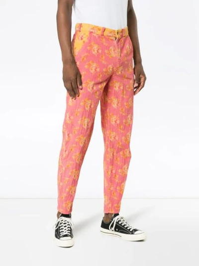 Shop Gucci Floral Print Corduroy Jeans In 5229 Pink Yellow