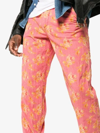 Shop Gucci Floral Print Corduroy Jeans In 5229 Pink Yellow