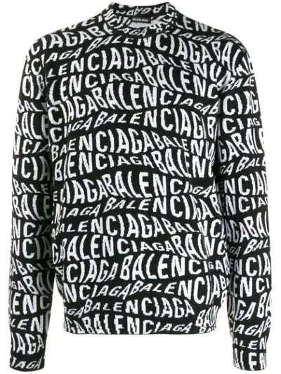 BALENCIAGA 波浪纹LOGO图案毛衣 - 黑色