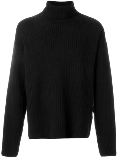Shop Ami Alexandre Mattiussi Oversize Turtleneck Ribbed Sweater In Black