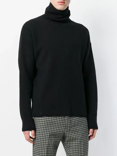 Shop Ami Alexandre Mattiussi Oversize Turtleneck Ribbed Sweater In Black