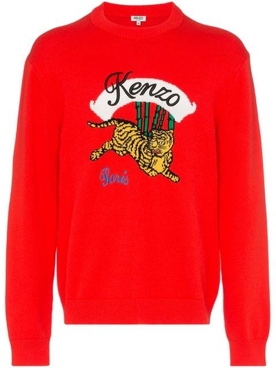 Shop Kenzo Jumping Tiger Cotton Blend Sweater In Red