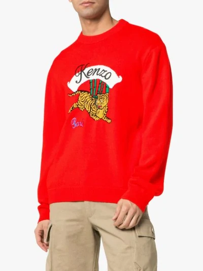 Shop Kenzo Jumping Tiger Cotton Blend Sweater In Red