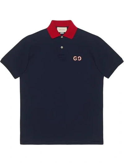 Shop Gucci Polo With Gg Embroidery In Blue