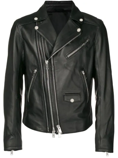 Shop Les Hommes Multiple Zip Biker Jacket In Black
