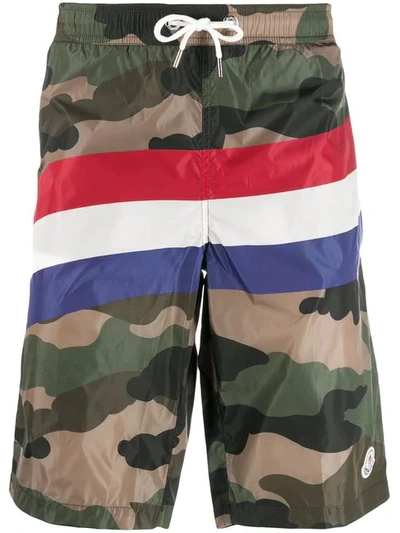 Shop Moncler Camouflage Print Swim Shorts In Green