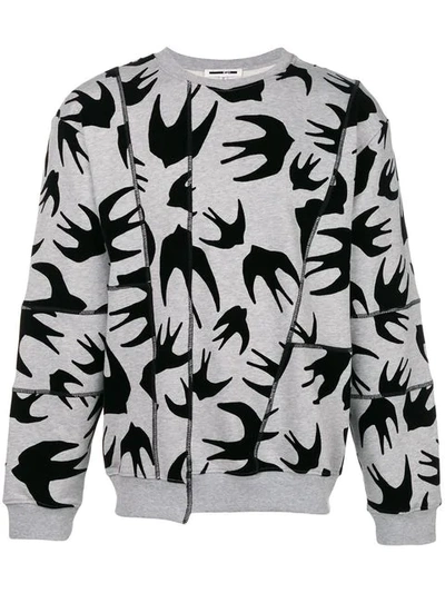 Shop Mcq By Alexander Mcqueen Swallow Print Panelled Sweatshirt In Grey