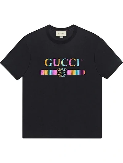 Gucci Men's Metallic Rainbow Logo Graphic T-shirt In Black Multi | ModeSens