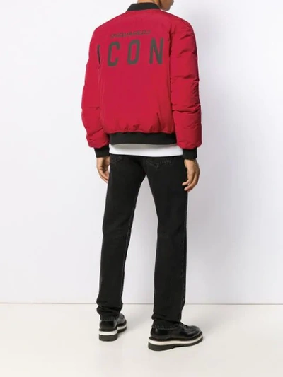 Shop Dsquared2 Icon Padded Bomber Jacket In Red