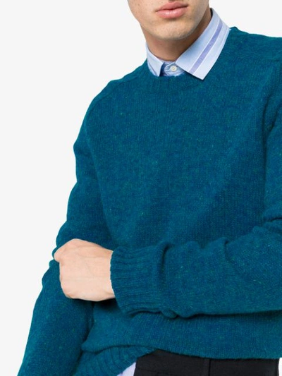 Shop Prada Knitted Shetland Virgin Wool Sweater In Blue
