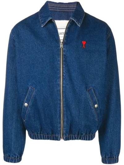 Shop Ami Alexandre Mattiussi Padded Ami De Coeur Zipped Denim Jacket In Blue