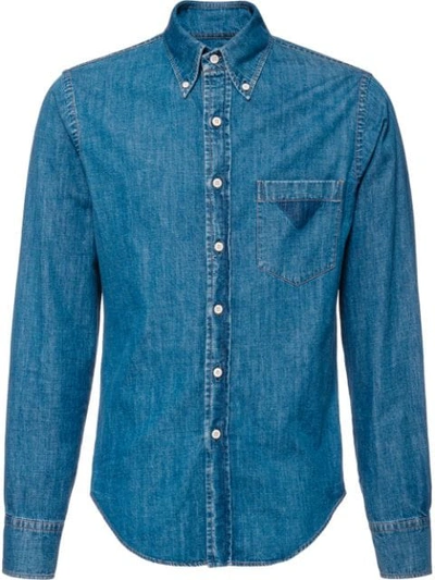 Shop Prada Vintage Effect Denim Shirt In Blue