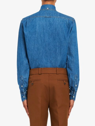 Shop Prada Vintage Effect Denim Shirt In Blue