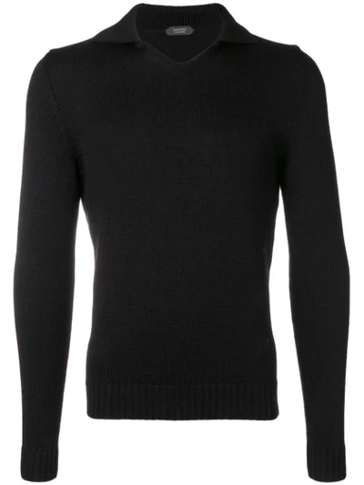 Shop Zanone Virgin Wool V-neck Jumper In Black