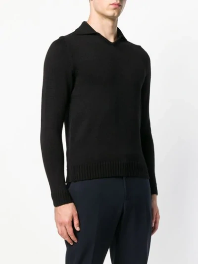 Shop Zanone Virgin Wool V-neck Jumper In Black