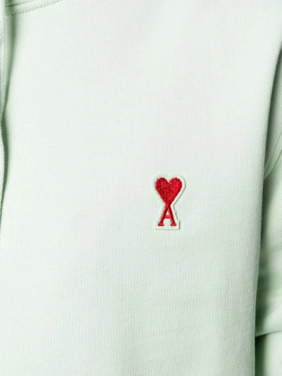 Shop Ami Alexandre Mattiussi Hoodie Sweatshirt With Red Ami De Coeur Patch In Green