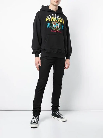 Shop Amiri Beverly Hills Embroidered Hoodie In Black