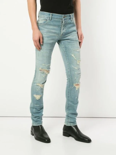 Shop Balmain Slim-fit Distressed Jeans - Blue
