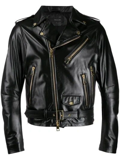 Shop Tagliatore Leather Biker Jacket In Nero