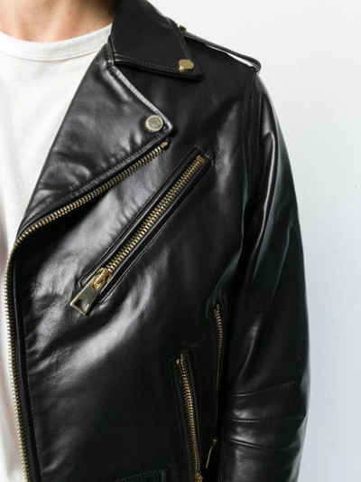Shop Tagliatore Leather Biker Jacket In Nero