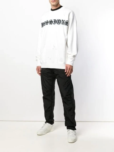 Shop Mastermind Japan Missions Distressed Sweatshirt - White