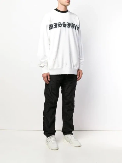 Shop Mastermind Japan Missions Distressed Sweatshirt - White