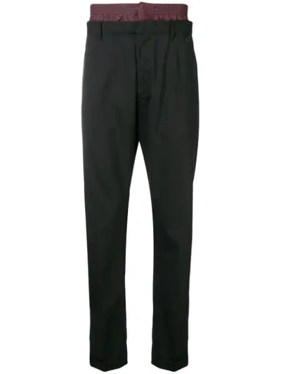 Shop Prada Double Waistband Tailored Trousers In Black