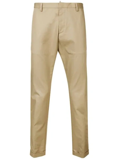 Shop Dsquared2 Cropped Chino Trousers In Neutrals