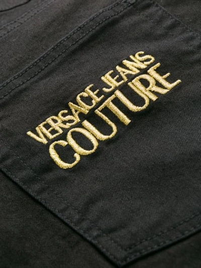 VERSACE JEANS COUTURE EMBROIDERED LOGO SLIM-FIT JEANS - 黑色