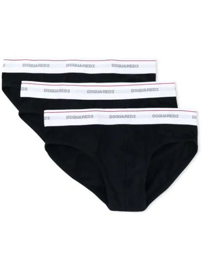 Shop Dsquared2 Set Of Three Branded Briefs In Black