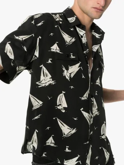 Shop Saint Laurent Boat Print Silk Shirt In Black