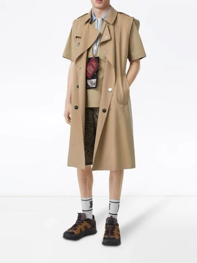 Shop Burberry Sleeveless Cotton Gabardine Trench Coat In Honey