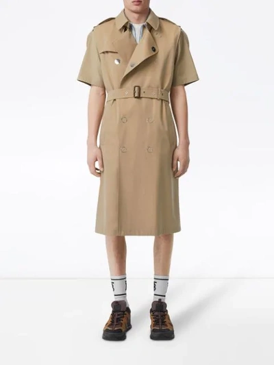 Shop Burberry Sleeveless Cotton Gabardine Trench Coat In Honey