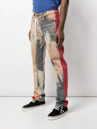 Shop Off-white Distressed Bleached Jeans In Multicolour