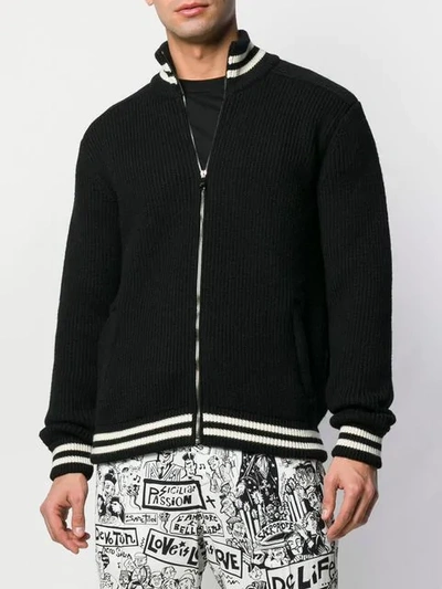 Shop Dolce & Gabbana Logo Waffle Knit Cardigan In Black