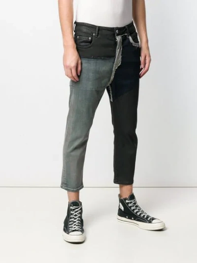 RICK OWENS CROPPED PATCHWORK JEANS - 黑色