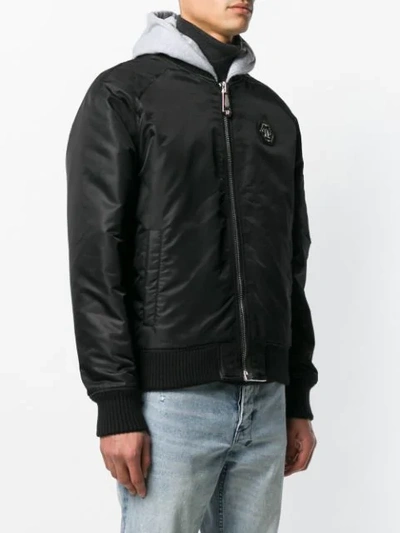 Shop Philipp Plein Removable Hood Bomber Jacket In Black