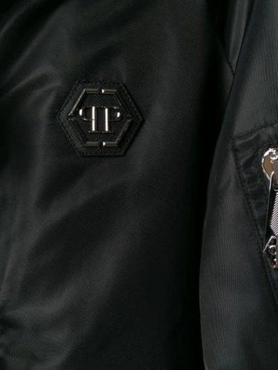 Shop Philipp Plein Removable Hood Bomber Jacket In Black