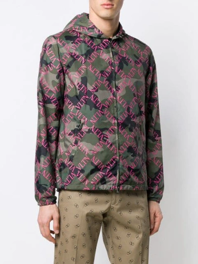 Shop Valentino Vltn Camouflage Jacket In Green