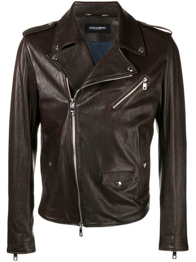 Shop Dolce & Gabbana Biker Jacket In Brown