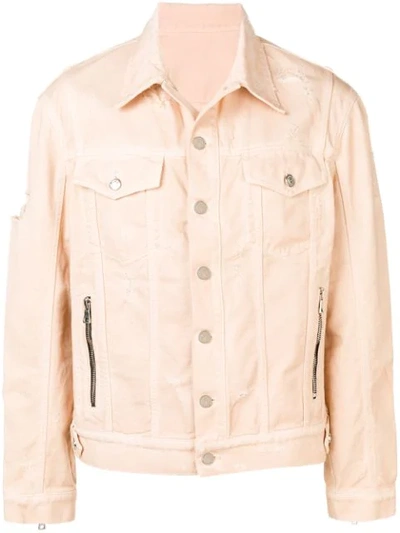 Shop Balmain Distressed Denim Jacket In Neutrals