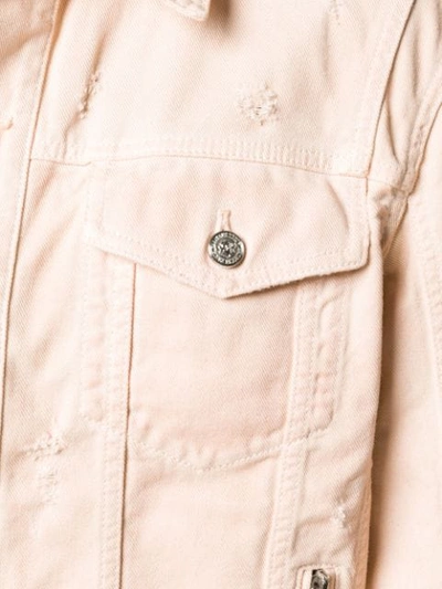 Shop Balmain Distressed Denim Jacket In Neutrals