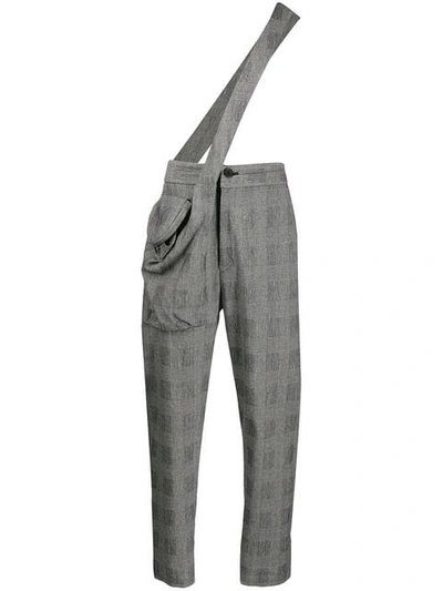 Shop Chalayan Checked Dungaree Trousers In Black