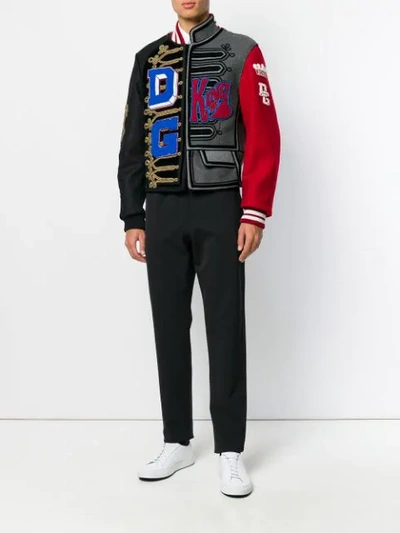 Shop Dolce & Gabbana Asymmetric Patch Detail Bomber Jacket In Multicolour