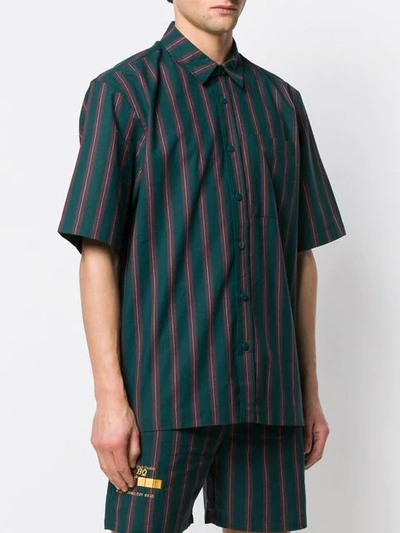Shop Han Kjobenhavn Striped Short Sleeve Shirt In Green