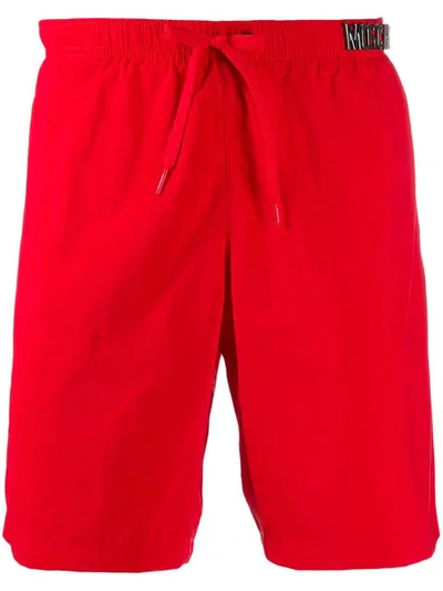 Shop Moschino Logo Track Shorts In Red