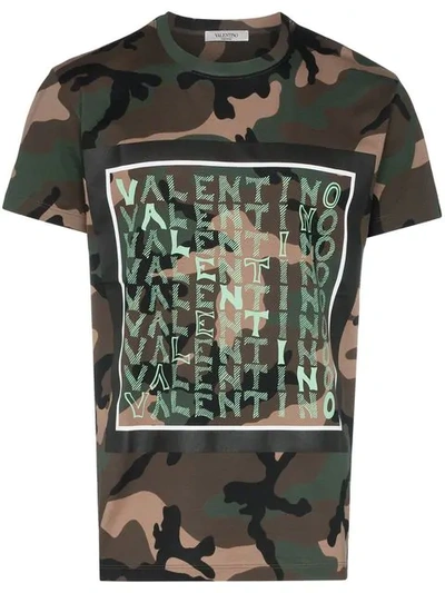 Shop Valentino Multi Logo Camouflage T-shirt In Green